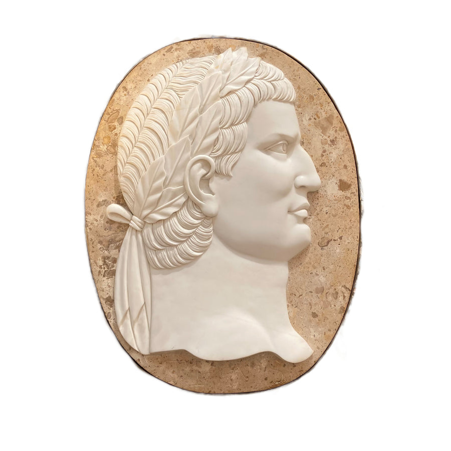 Continental Marble Bas Relief Roman Emperor Portrait Plaque