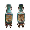 Pair Early 20th Century Chinese Shiwan Turquoise Glazed Earthenware Vases on Stands