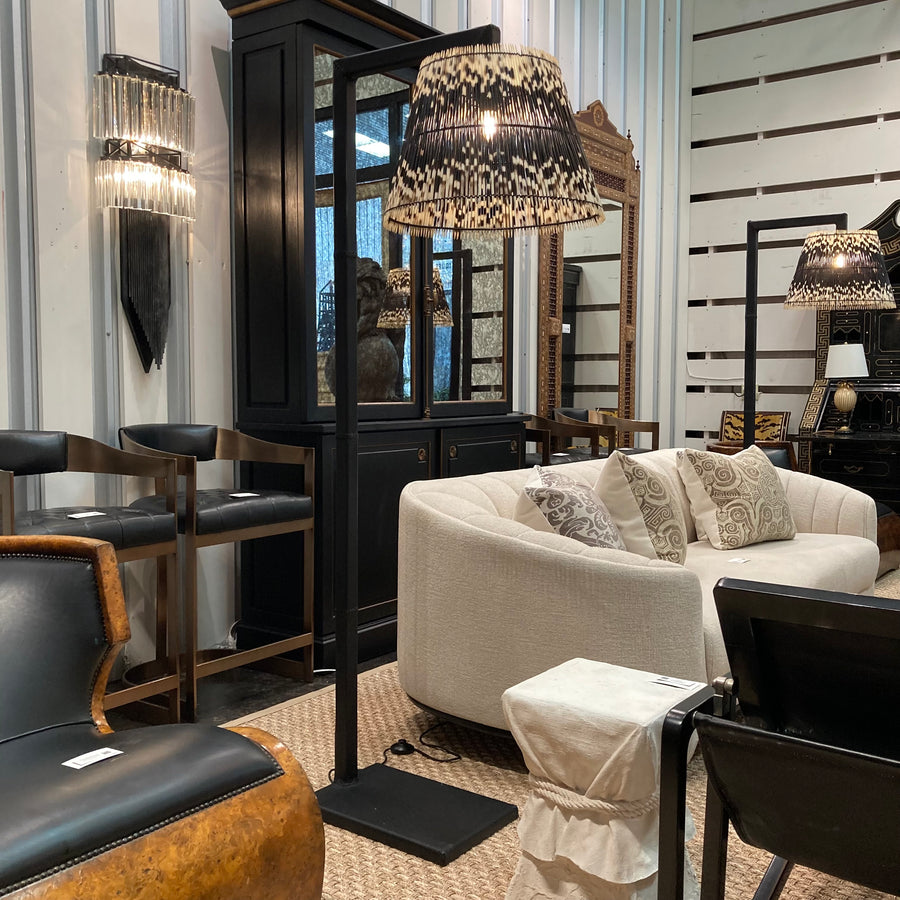 Leather-Wrapped Floor Lamp with Porcupine Quill Lamp Shade