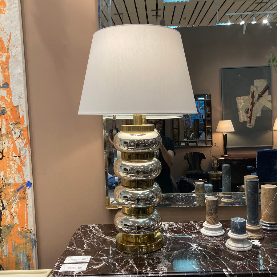 Pair 1960s Paul Hanson Mercury Glass Brass Lamps