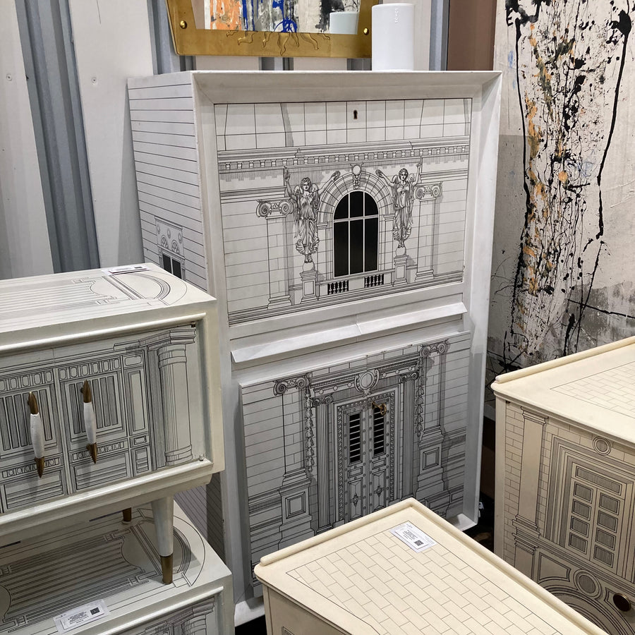 1960s Italian Painted Surrealist Architectural Dry Bar ~in the manner of Fornasetti