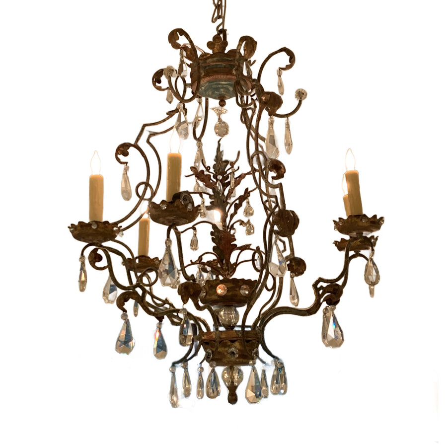 French Maison Bagues Attributed Iron And Crystal Chandelier