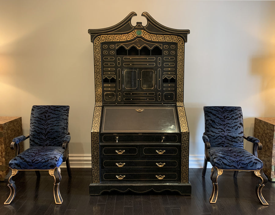 Tessellated Marble and Inlaid Brass Secretary Desk