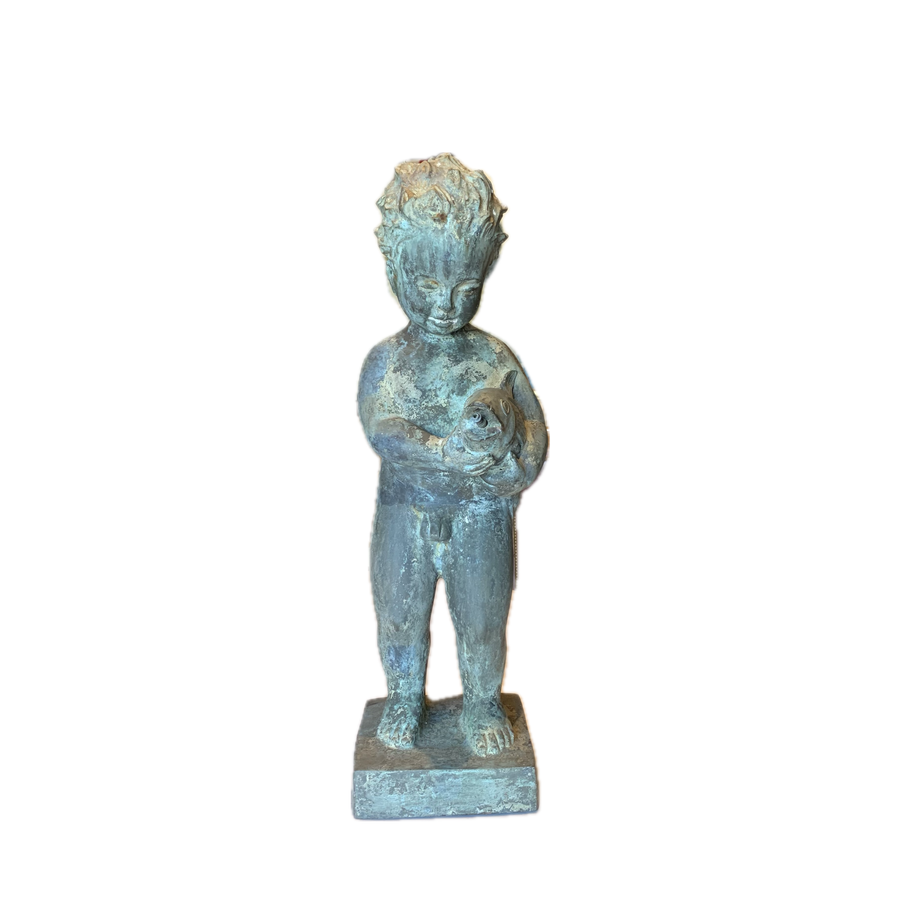 Antique Bronze Putti and Dolphin Fountain Statue