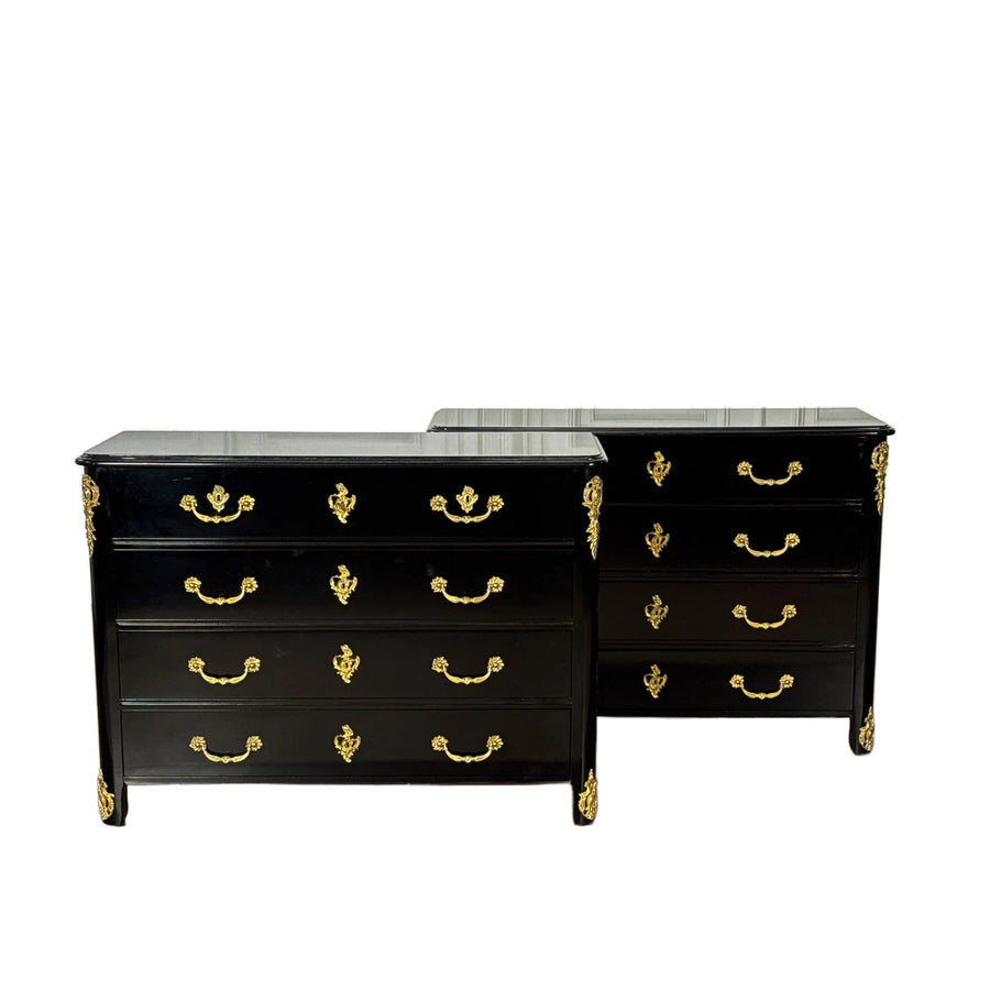 Pair Baker Furniture Black Régence Style Chest of Drawers