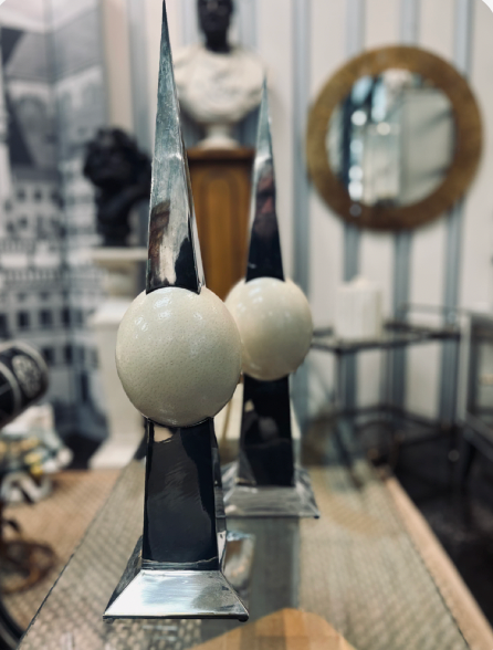 Pair Anthony Redmile Style Ostrich Egg Obelisks