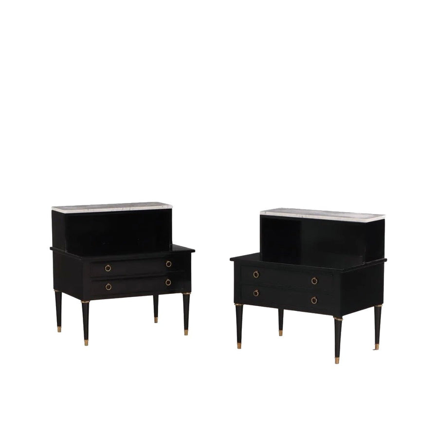 Pair French Ebonized Directoire Style Nightstands