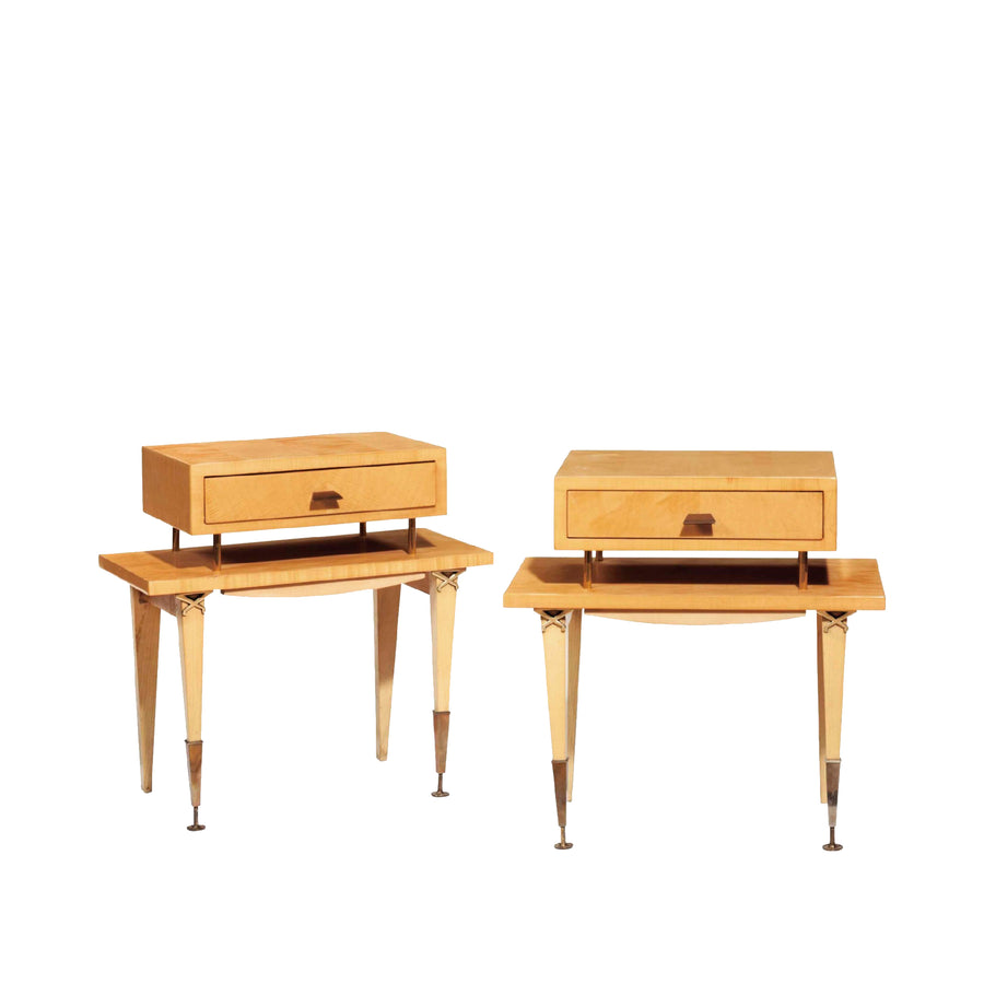 Pair 1950s French Lacquered Maple Occasional Side Tables