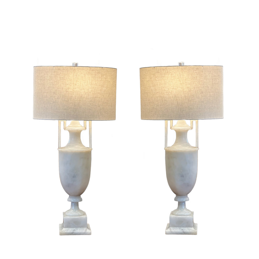 Pair Italian White Alabaster Lamps