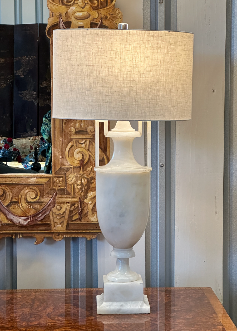 Pair Italian White Alabaster Lamps