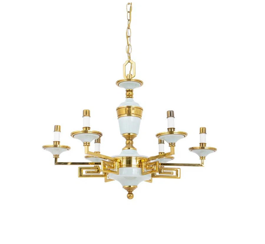 1970s Parzinger Style White Gold Brass Chandelier