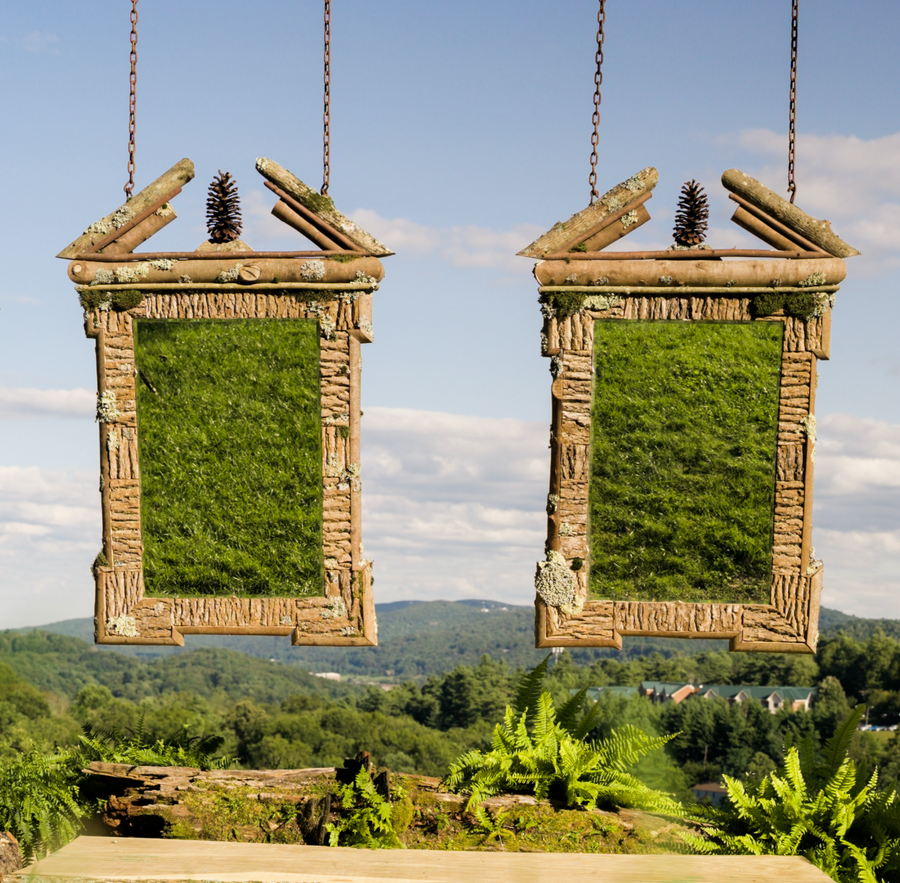 Pair Raleigh Adams Artisanal Pediment Woodland Mirrors