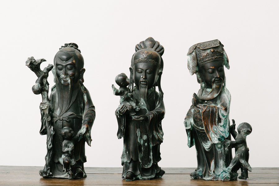 19th Century Chinese Three Wise Men Bronze Figures, Fu Lou And Shou