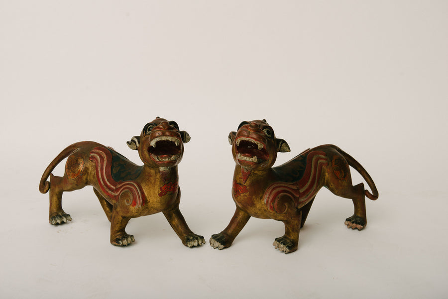 Pair Chinese Patinated Bronze Pi Xiu