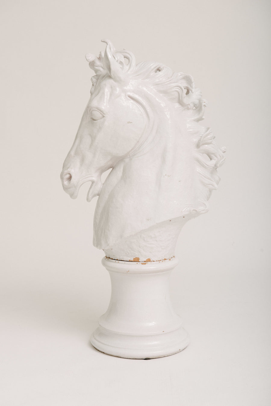 Italian Glazed Terra Cotta Horse Head On Plinth