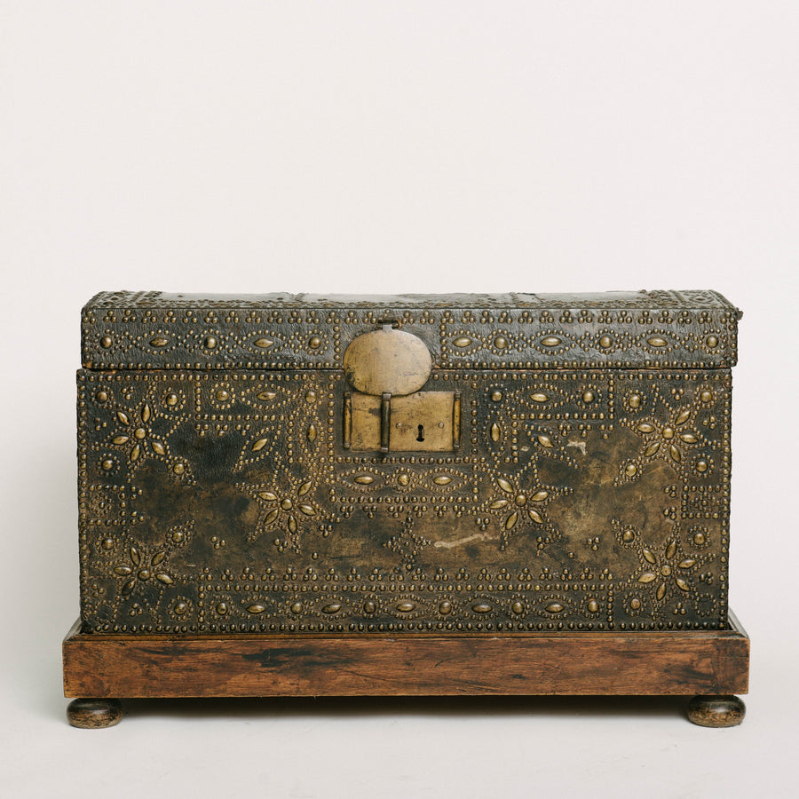 17th Century French Leather Clad Coffer or Blanket Chest