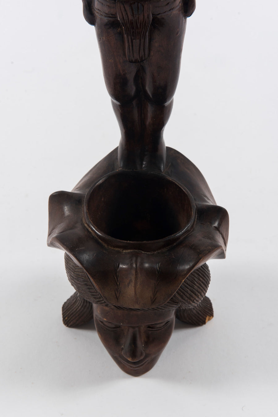 Carved Standing African Male Sculpture Head Pot
