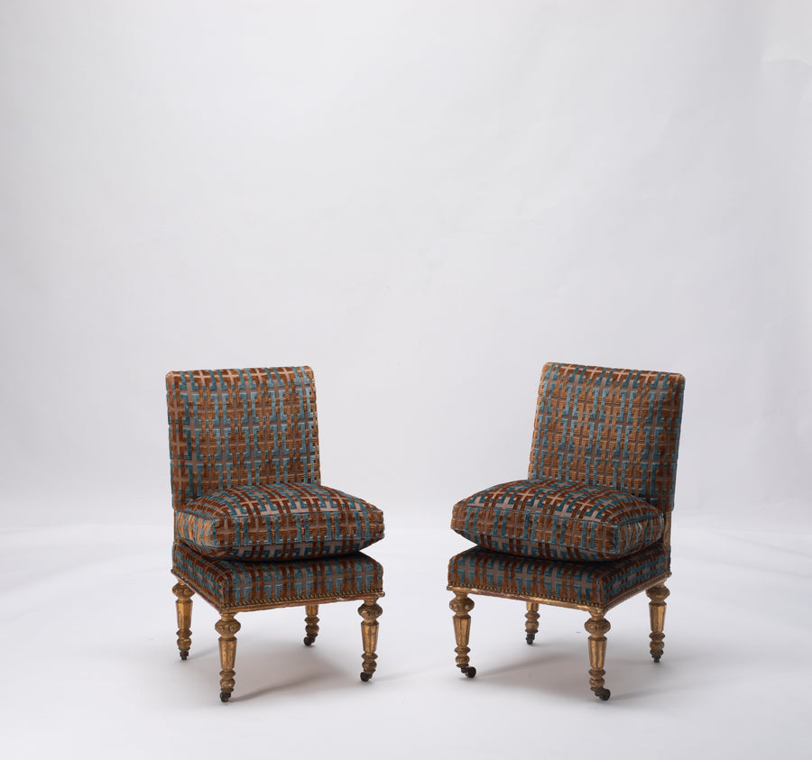 Pair Napoleon III Giltwood Slipper Chairs