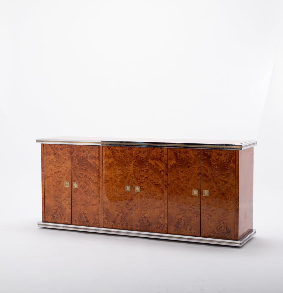 Italian Burl Elm Credenza By Willy Rizzo