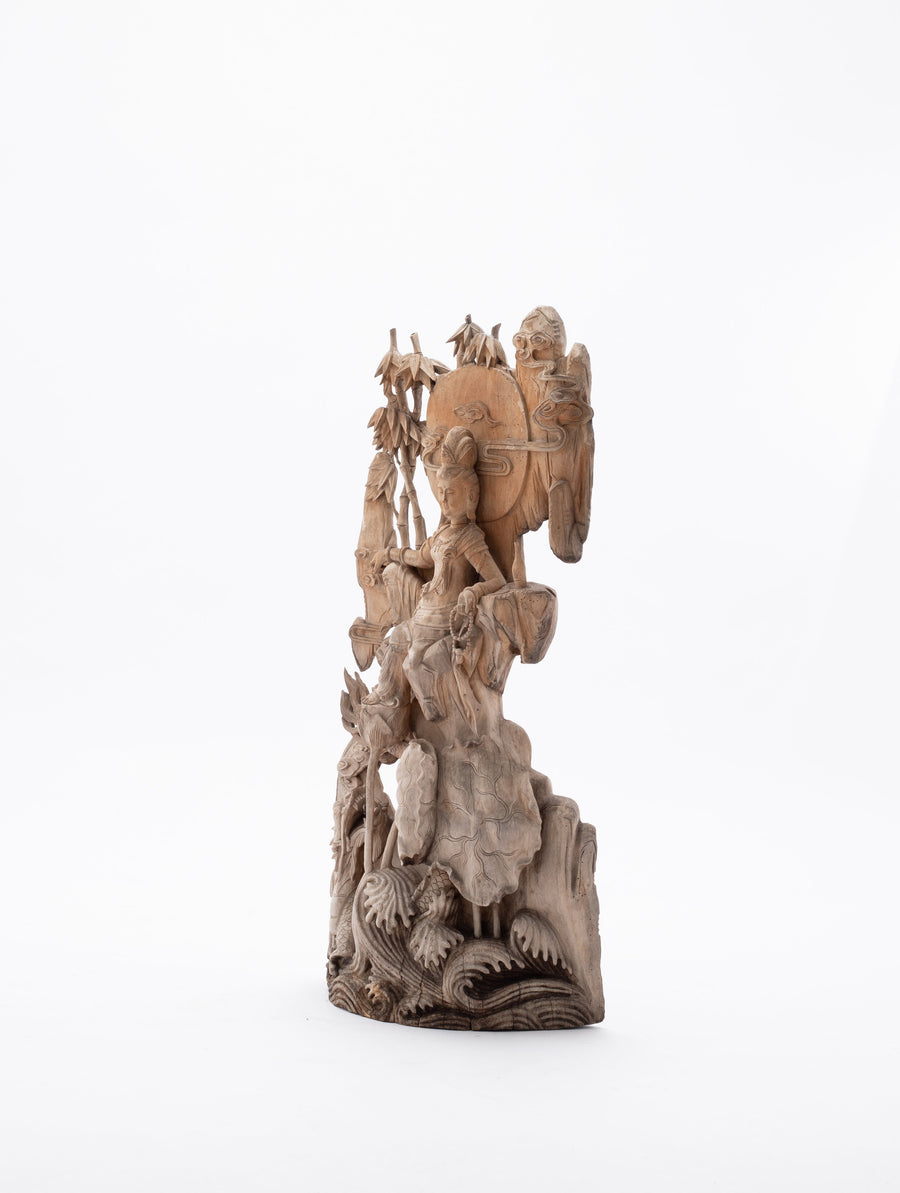 20th Century Seated Quan Yin With Dragon And Bamboo