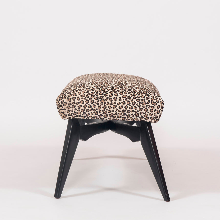 Italian Gio Ponti Inspired Bench Upholstered In Leopard Print Hair Hide