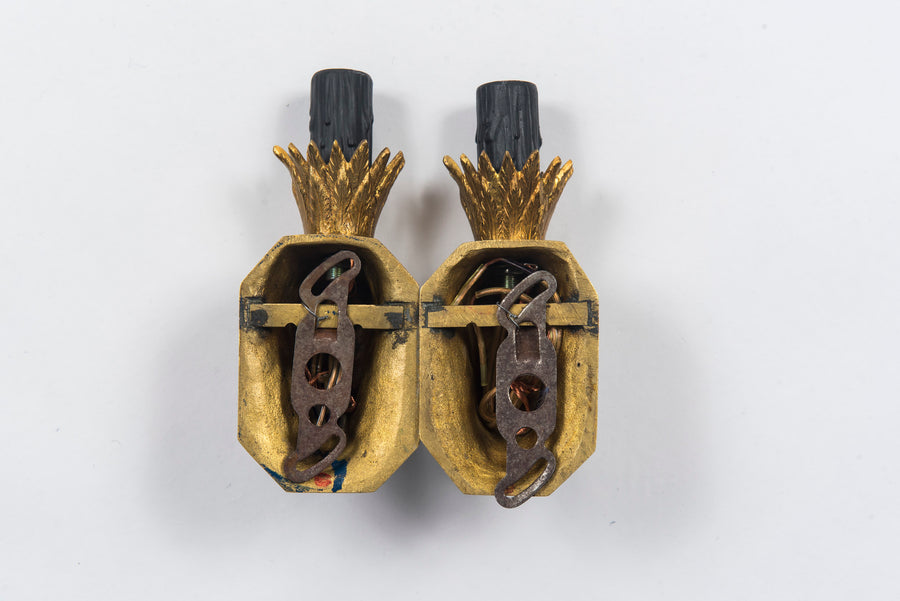 Pair French Black and Gold Bronze Face Sconces