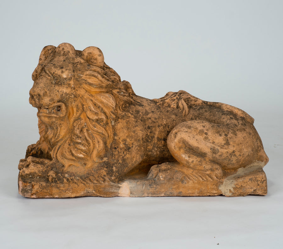 Pair 19th Century French Terracotta Lions