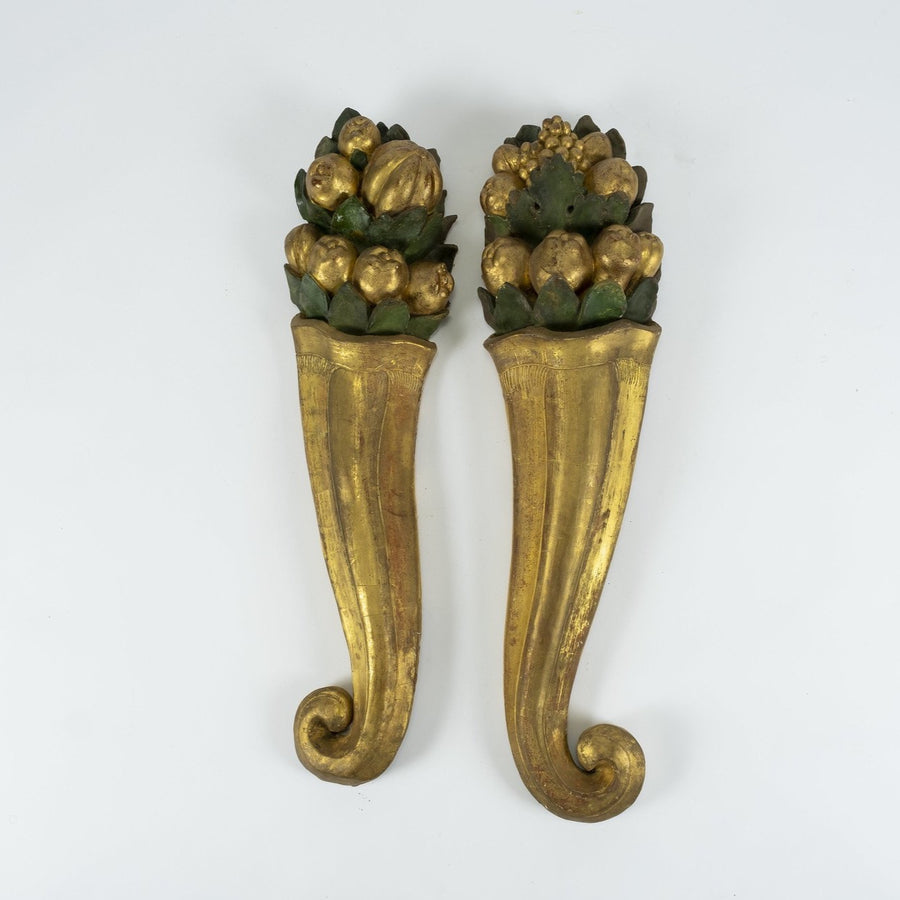 Pair Of 18Th Century French Patinated And Giltwood Cornucopia