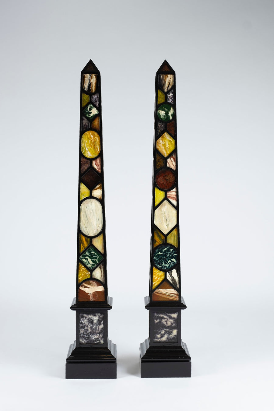 Pair Of Painted Faux Marble Obelisks