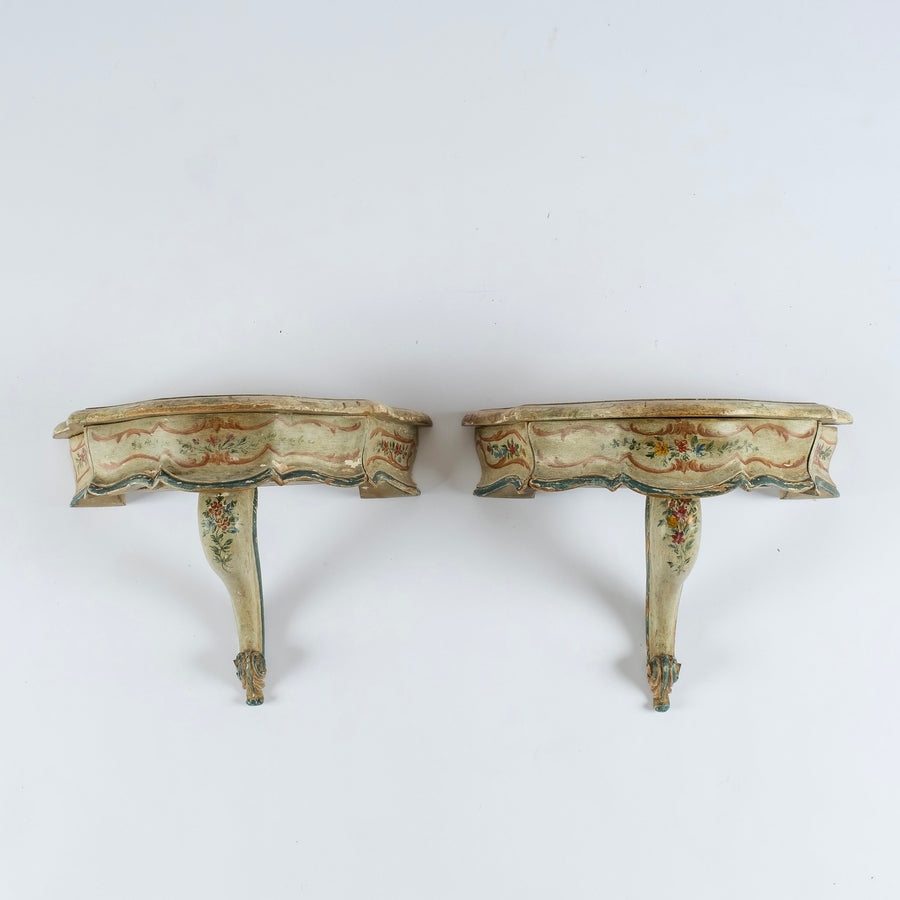 Pair of Early 20th Century Italian Wall Shelves with Drawers