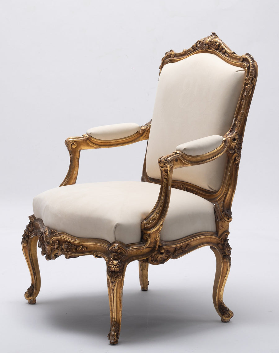 Pair 19th Century Louis Xv Style Giltwood Armchairs