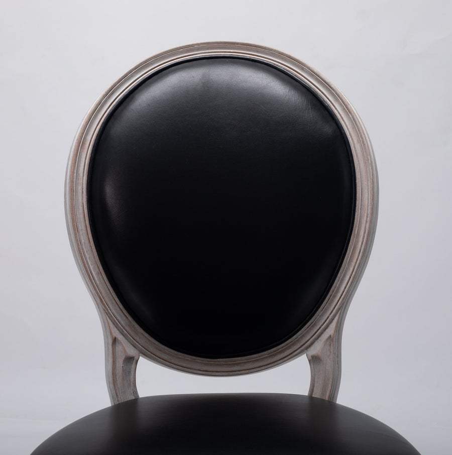 Louis XVI Style Oval Back Black Leather Chair