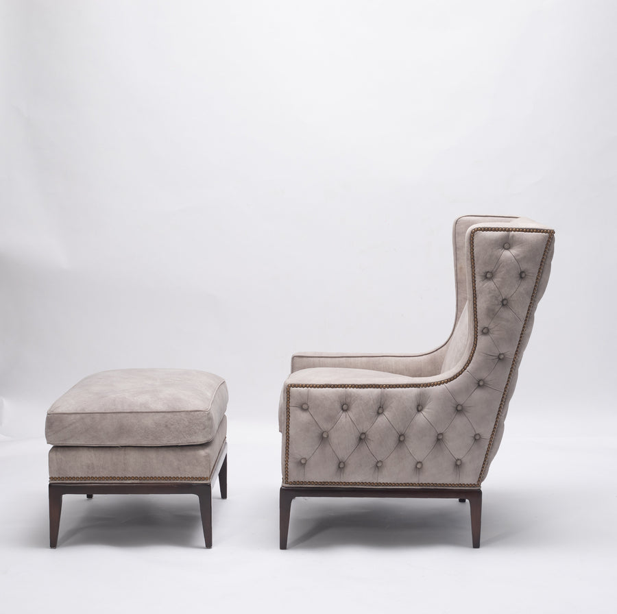 Lavender Birch Leather Wing Chair and Ottoman