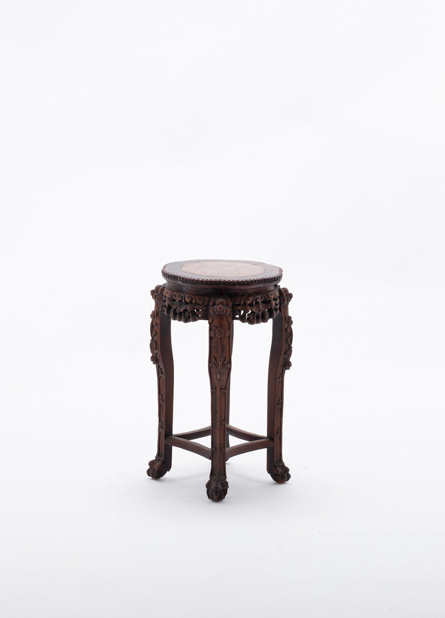 Early 20th Century Carved Chinese Dragon Table W/ Rouge Marble Top