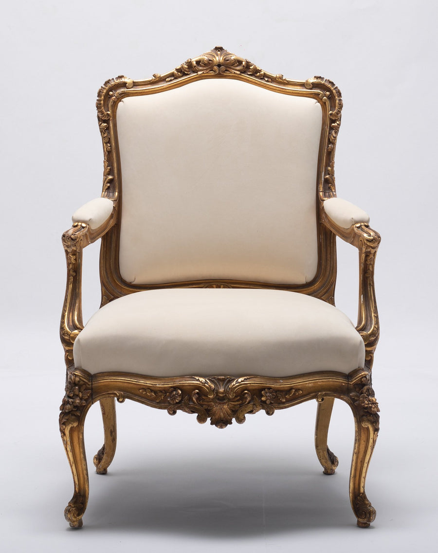 Pair 19th Century Louis Xv Style Giltwood Armchairs