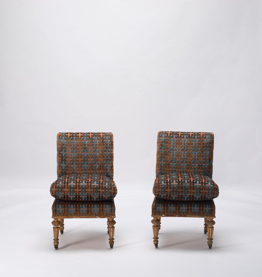 Pair Napoleon III Giltwood Slipper Chairs