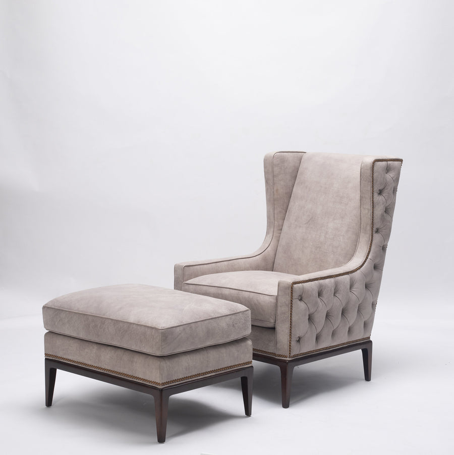 Lavender Birch Leather Wing Chair and Ottoman