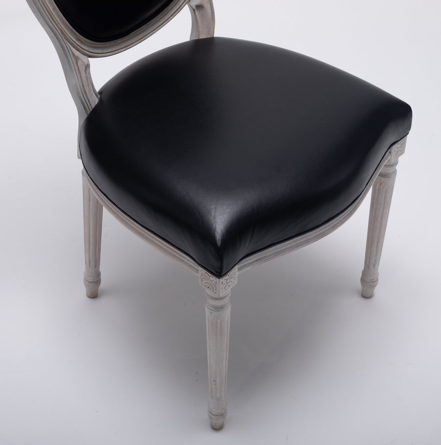 Louis XVI Style Oval Back Black Leather Chair