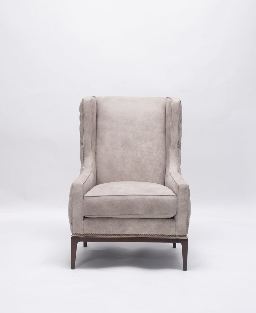 Lavender Birch Leather Wing Chair and Ottoman