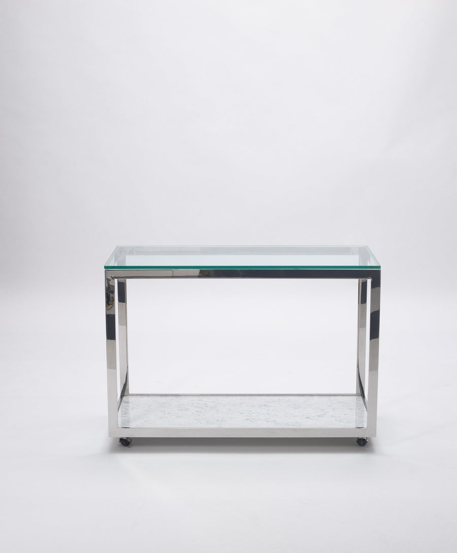 1970s Chrome Glass Marble Bar Cart