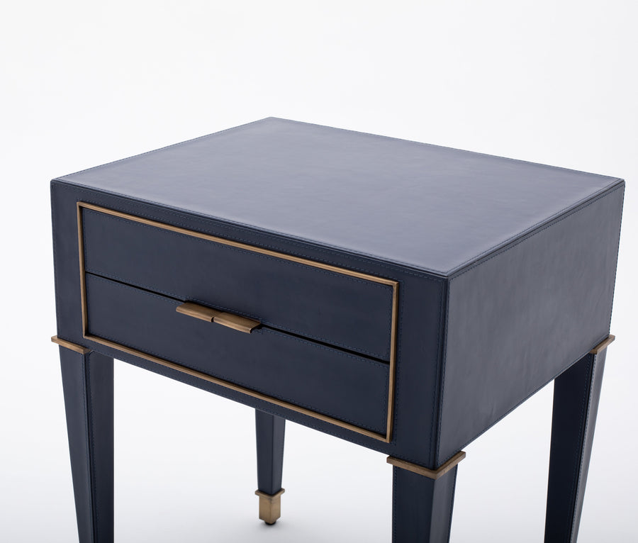 Blue Leather Clad Side Table