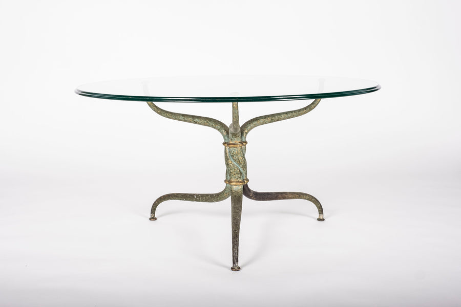 Hand Forged Bronze and Glass Cocktail Table