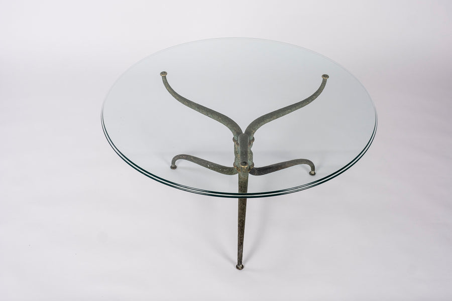 Hand Forged Bronze and Glass Cocktail Table
