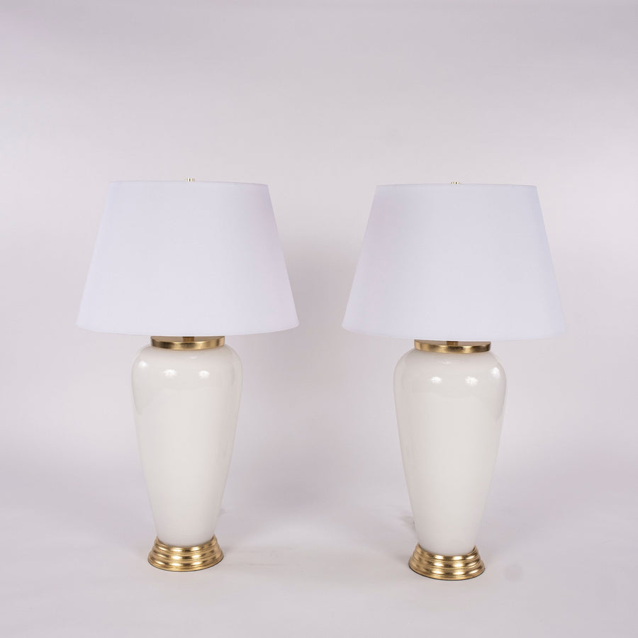 Pair of Deco Style White Glass Table Lamps