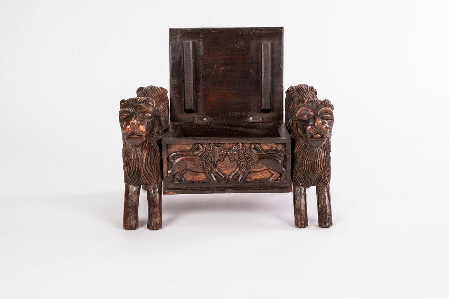 19th Century Italian Carved Walnut Box with Lions