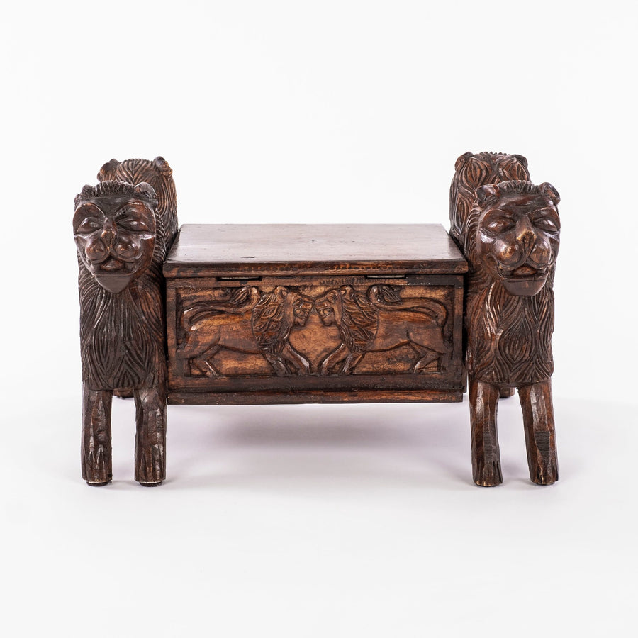 19th Century Italian Carved Walnut Box with Lions