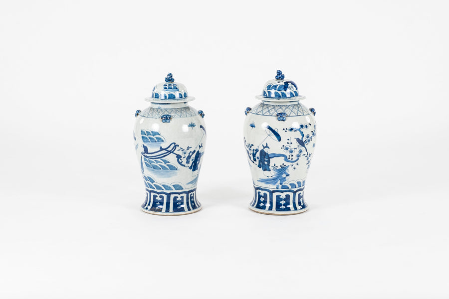 Pair Chinese Blue And White Porcelain Jars