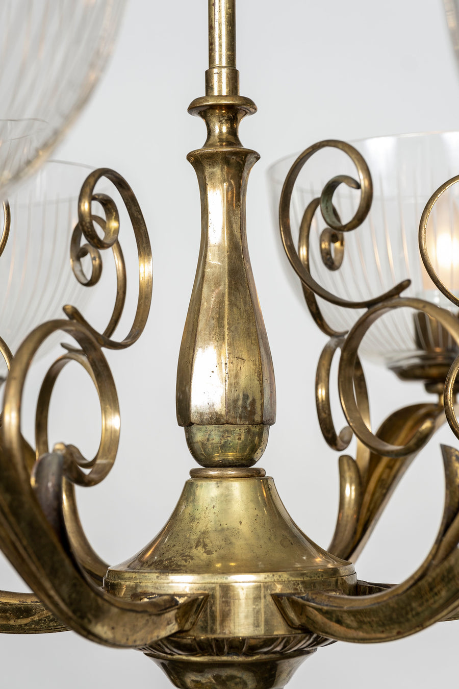 Italian Modern Gio Ponti Style Brass and Glass Chandelier