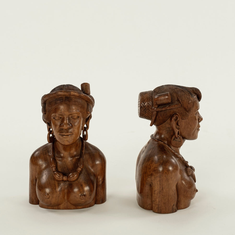 Pair Carved Filipino Tribal Busts