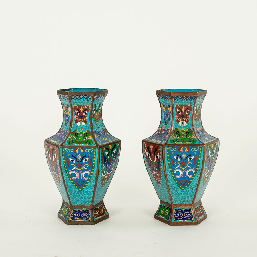 Pair 1920s Chinese Cloisonné Vases
